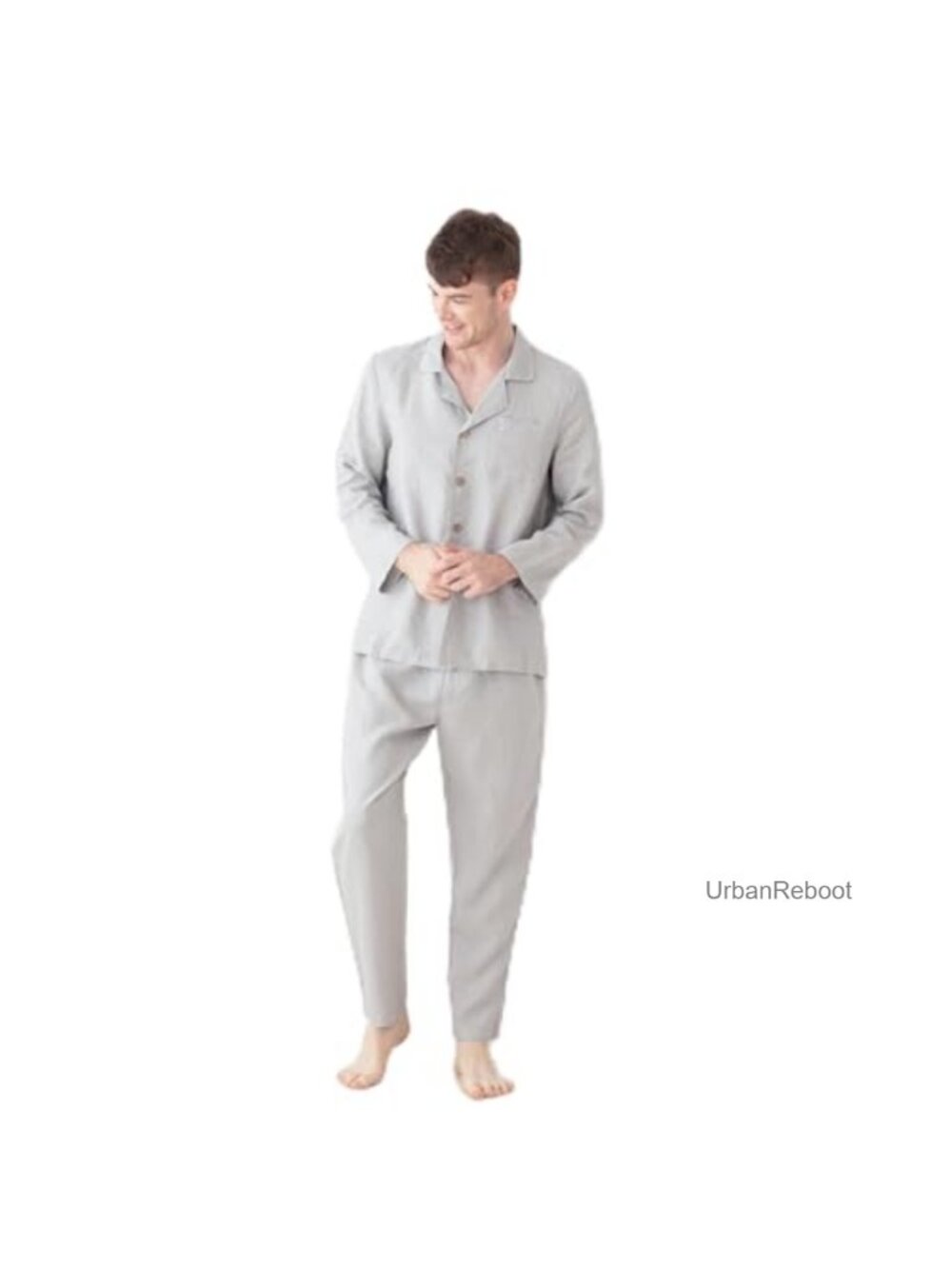 Mens 100% Linen Pajama Set Long & Short Sleeve Lounge Sleepwear 2 Piece